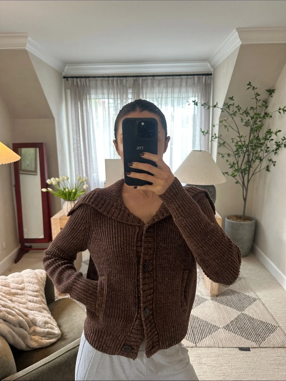 Banana Republic Organic Cotton Brown Ribbed Button-Up Cardigan